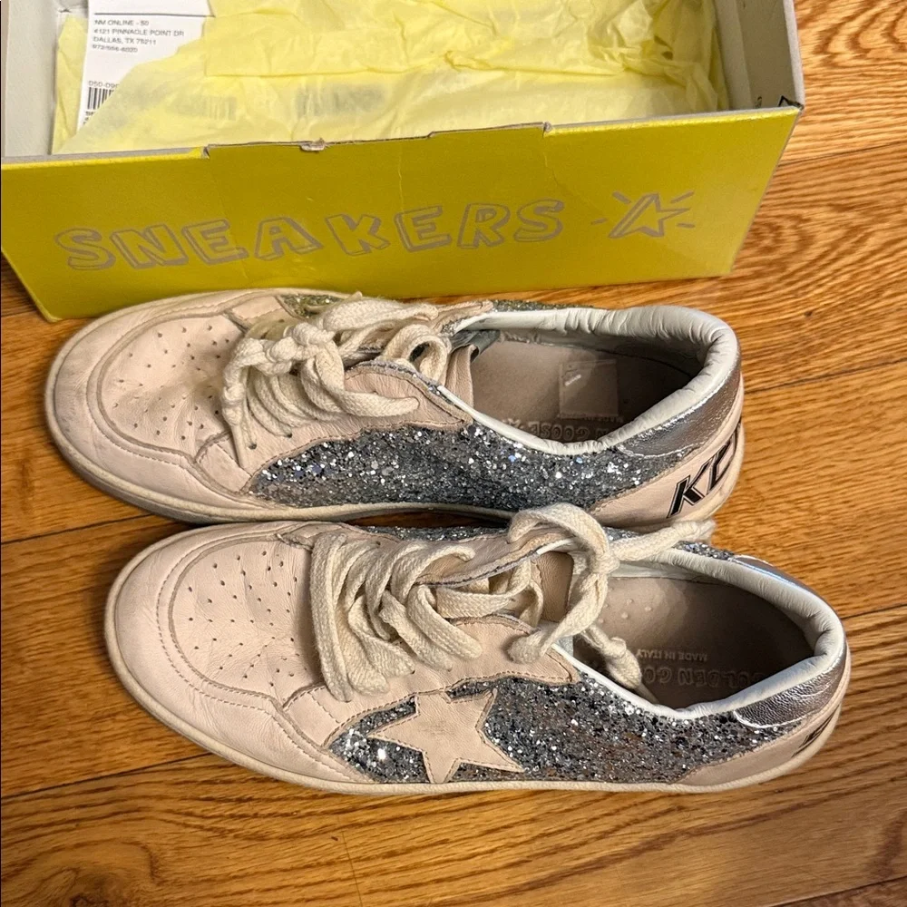 Golden Goose Kids Glitter Star Sneakers - Silver & Cream 35